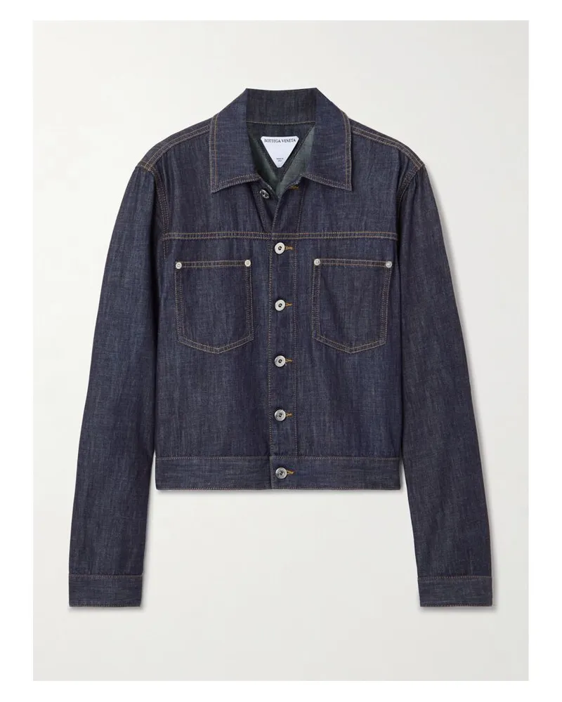 Bottega Veneta Jeansjacke Aus Bio-denim Mit Applikation Aus Veloursleder - Blau Blau