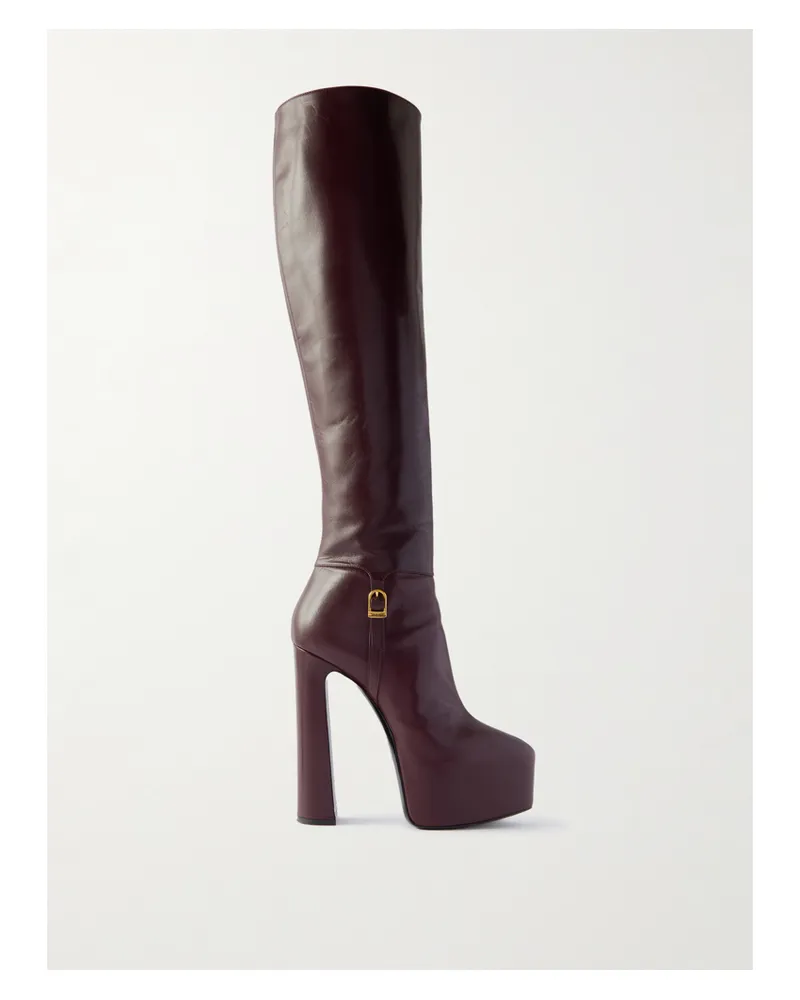 Saint Laurent Nico Leather Over-the-knee Boots - Burgundy Burgundy