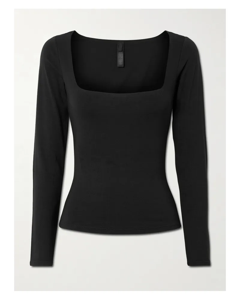 SKIMS Smooth Layers Square Neck Top – Obsidian – Oberteil - Schwarz Schwarz