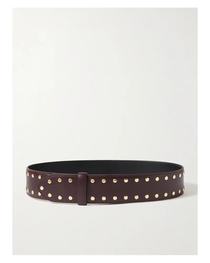 KHAITE Theo Studded Leather Belt - Burgundy Burgundy