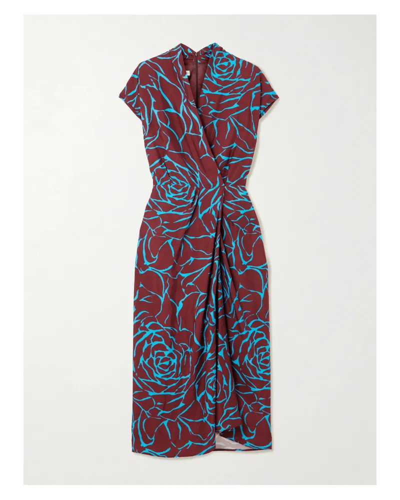 Dries van Noten Wrap-effect Floral-print Satin Midi Dress - Burgundy Burgundy