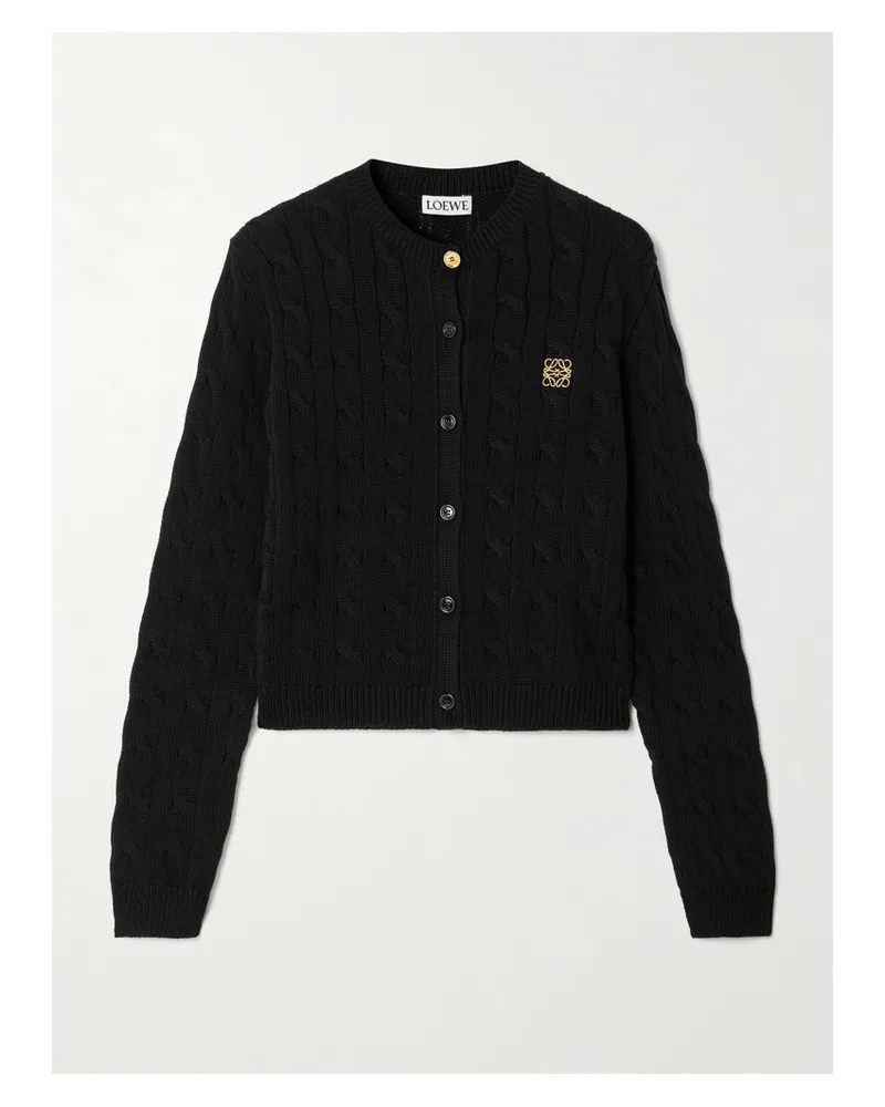 Loewe Cardigan Aus Baumwolle In Zopfstrick Mit Stickerei - Schwarz Schwarz