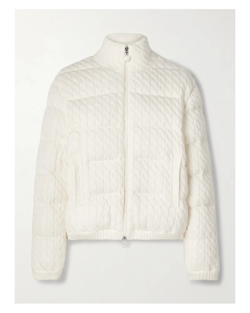 Moncler Quilted Padded Cable-knit Cotton-blend Down Jacket - Ivory Ivory