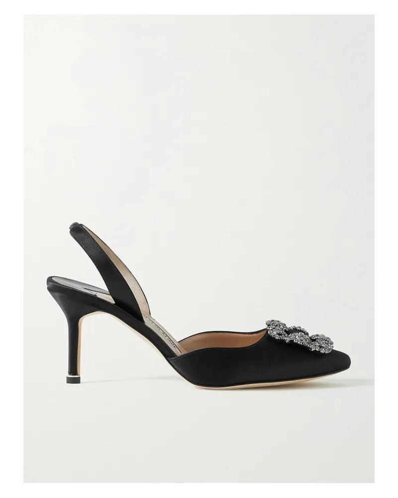 Manolo Blahnik Hangisli 70 Embellished Satin Slingback Pumps - Black Black