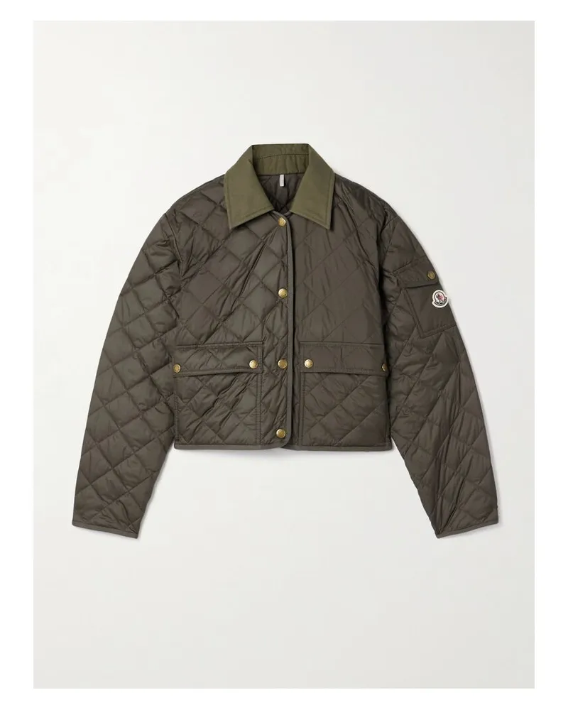 Moncler Chitre Verkürzte, Wattierte Jacke Aus Gestepptem Shell Mit Baumwoll-canvas-besatz - Grün Grün