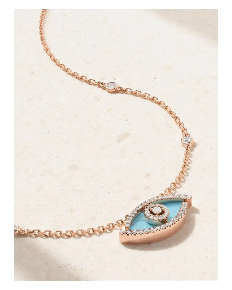 Messika Lucky Eye Kette Aus 18 Karat Roségold Mit Türkis Und Diamanten Gold