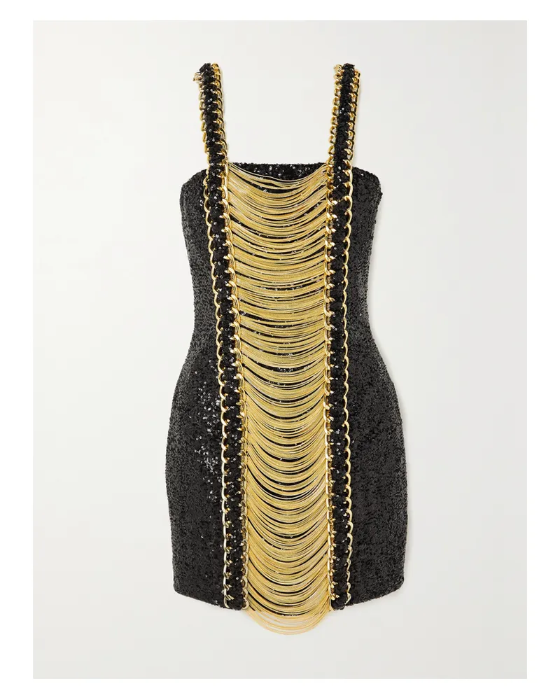 Balmain Minikleid Aus Chiffon Mit Pailletten Und Verzierungen - Schwarz Schwarz