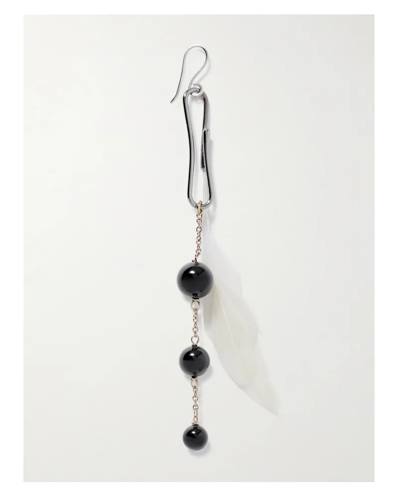 Christophe Lemaire Dot Silver- And Gold-tone, Onyx And Feather Single Earring - Black Black