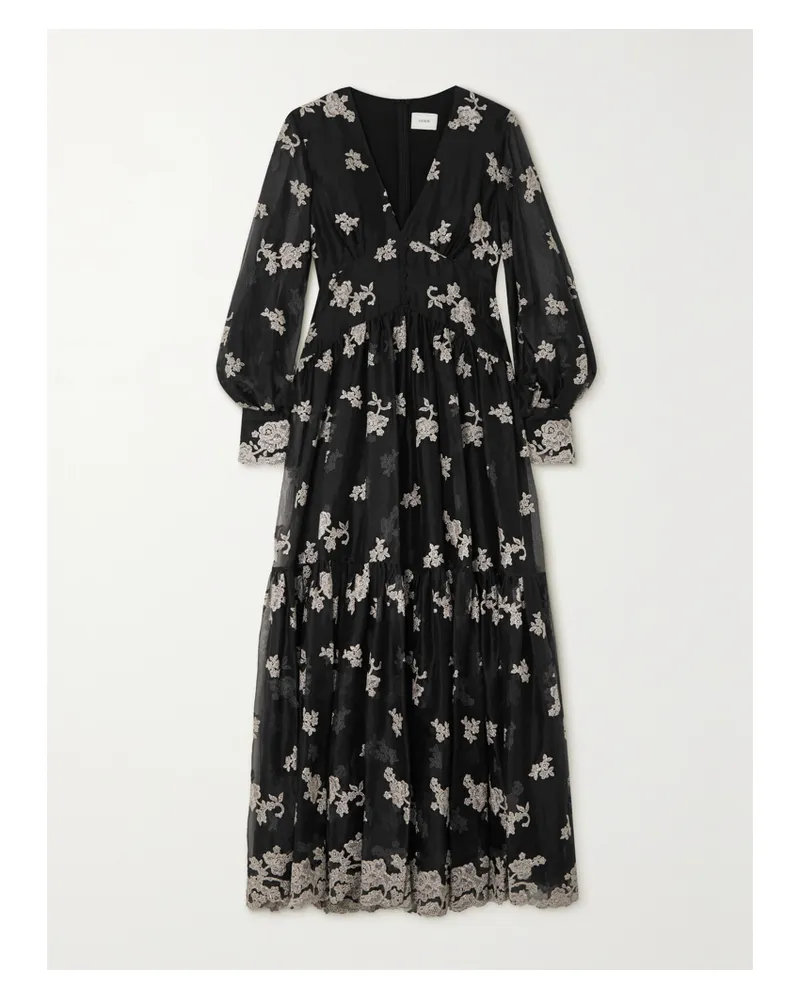 Erdem Tabetha Maxikleid Aus Seidenorganza Mit Stickereien - Schwarz Schwarz