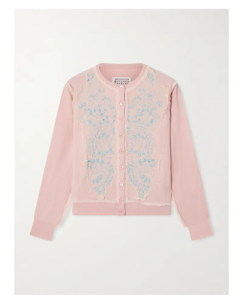 Maison Margiela Cardigan Aus Wolle Mit Mesh-besätzen Und Stickereien - Pink Pink