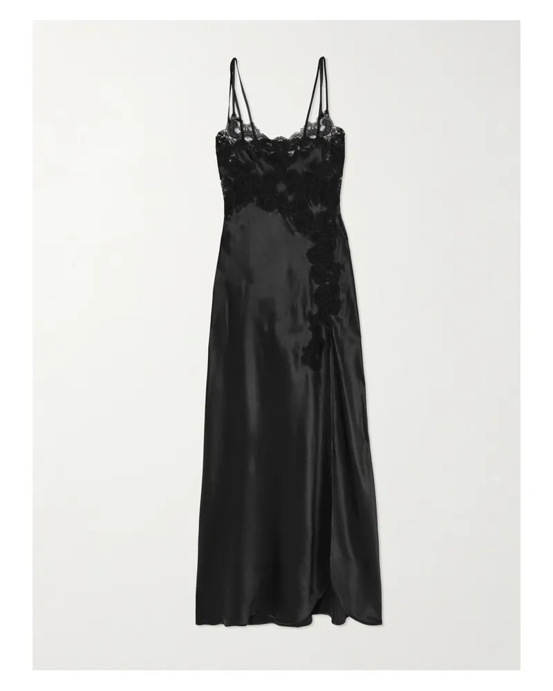 Loretta Caponi Giadette Lace-trimmed Silk-satin Gown - Black Black