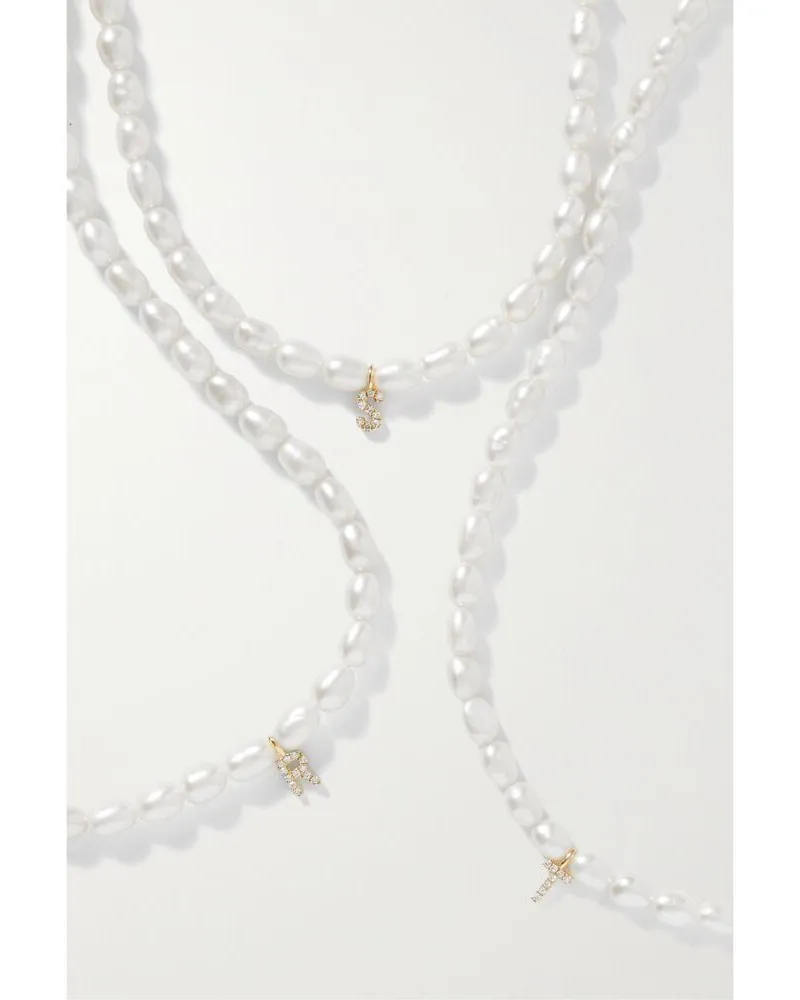 Stone & Strand Initial Perlenkette Mit Diamanten Und Details Aus 10 Karat Gold Gold
