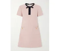 Bow-detailed Embellished Wool-blend Bouclé Mini Dress - Pink
