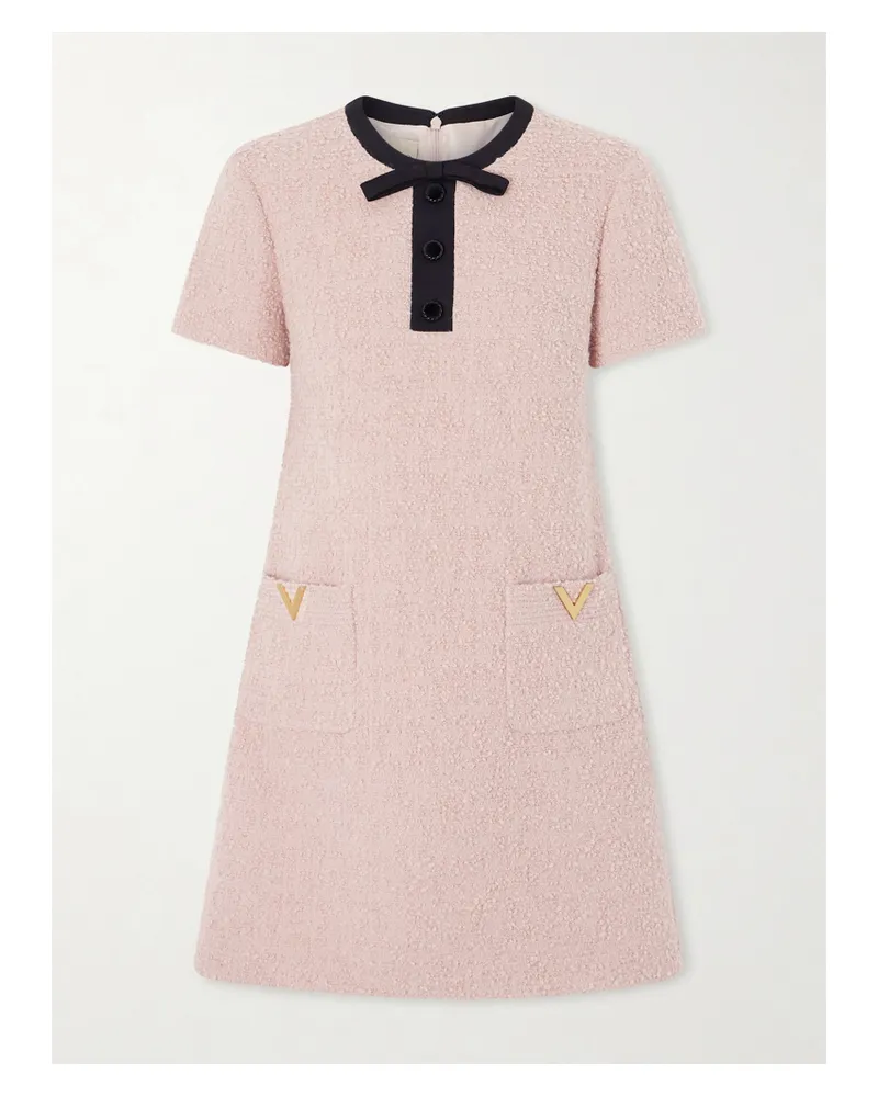 Valentino Garavani Bow-detailed Embellished Wool-blend Bouclé Mini Dress - Pink Pink