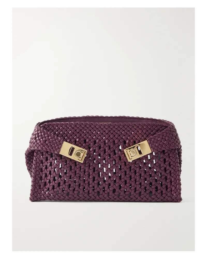 Ferragamo Hug Small Woven Leather Clutch - Purple Purple