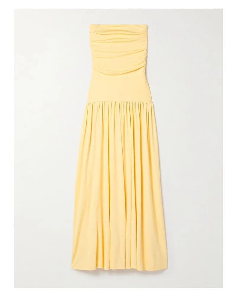STAUD Mariana Trägerloses Maxikleid Aus Jersey Mit Raffungen - Gelb Gelb