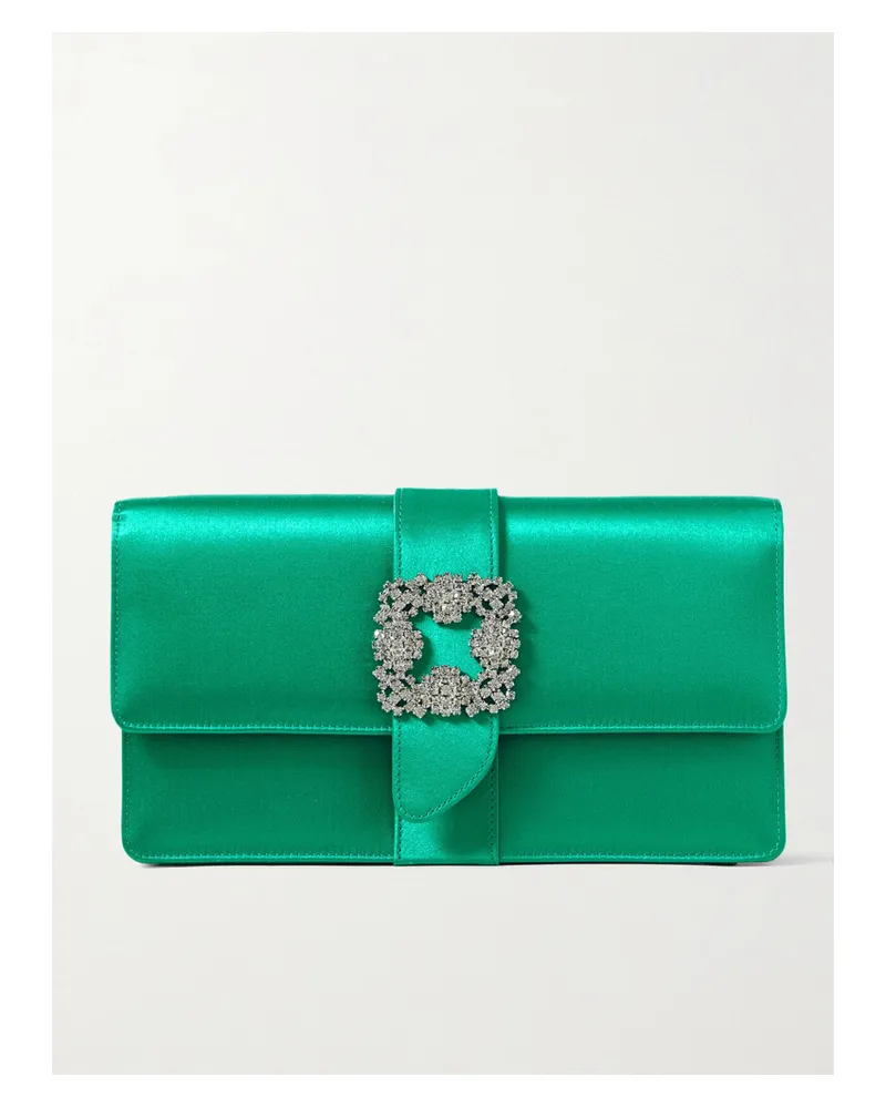 Manolo Blahnik Capri Crystal-embellished Satin Clutch - Green Green