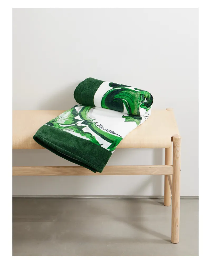 Dolce & Gabbana Strandtuch Aus Bedrucktem Baumwollfrottee - Grün Grün
