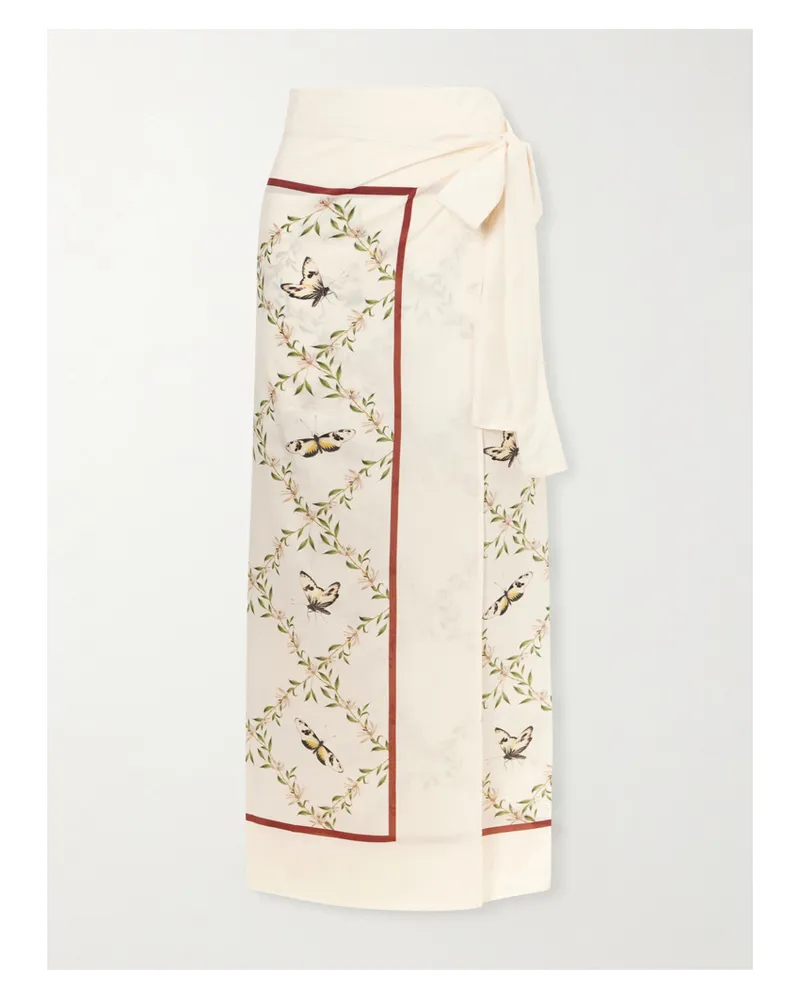 AGUA BENDITA Floral-print Wrap Cotton And Silk-blend Coverup - Neutrals Neutrals