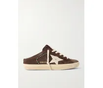 Super-star Sabot Slip-ons Aus Veloursleder Mit Lederbesätzen Und Nieten In Distressed-optik - Braun