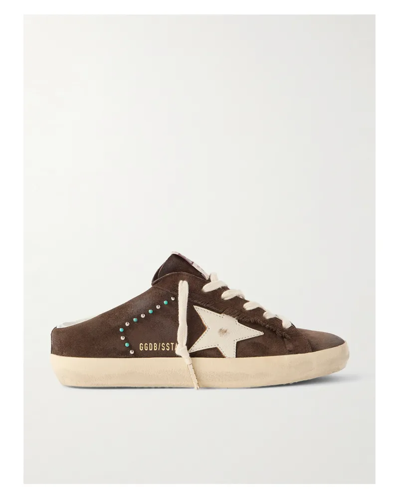 Golden Goose Super-star Sabot Slip-ons Aus Veloursleder Mit Lederbesätzen Und Nieten In Distressed-optik - Braun Braun