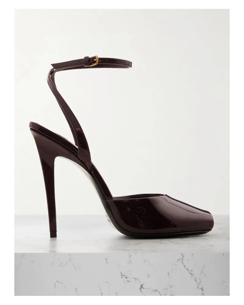 Saint Laurent La Scandale Sandalen Aus Lackleder - Braun Braun