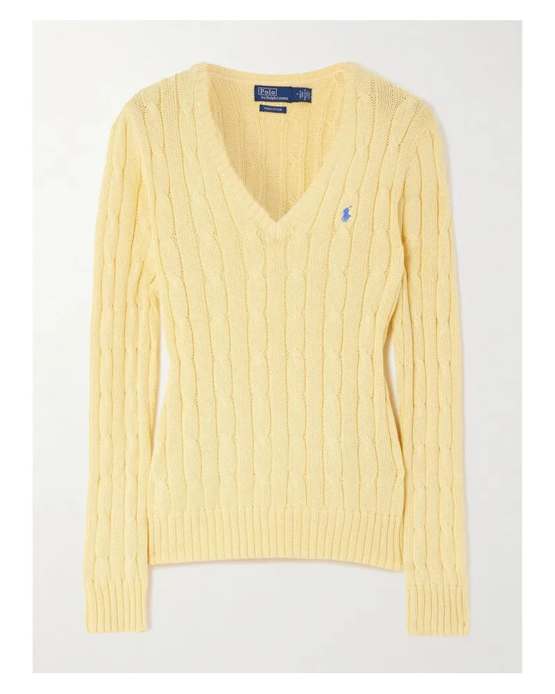 Ralph Lauren Pullover Aus Baumwolle In Zopfstrick Mit Stickerei - Gelb Gelb