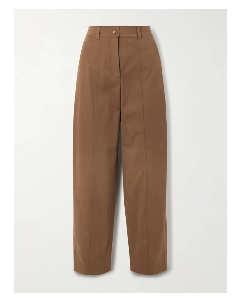 Moncler Appliquéd Cotton-blend Gabardine Straight-leg Pants - Brown Brown