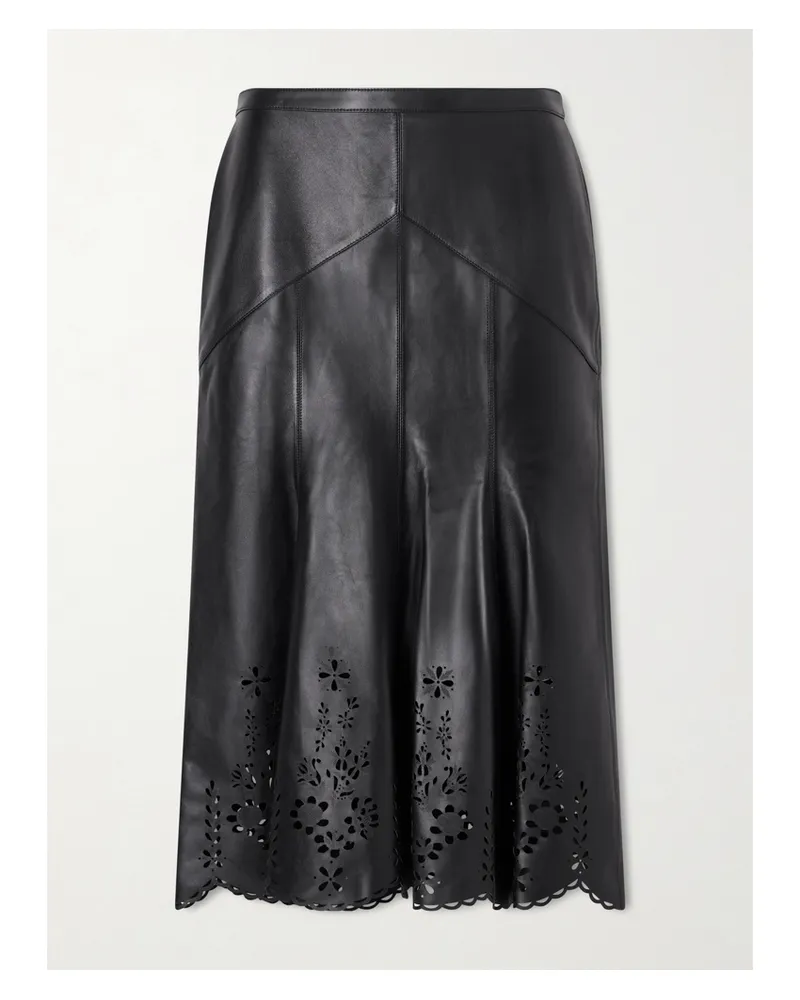 Isabel Marant Nisia Laser-cut Leather Midi Skirt - Black Black