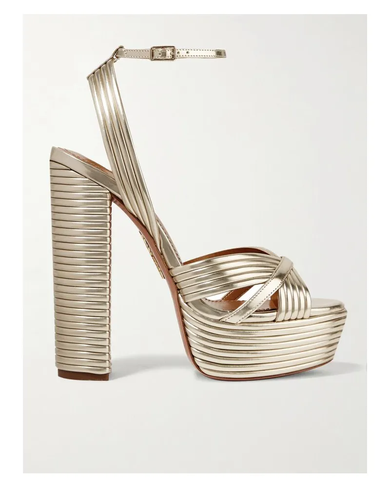 Aquazzura Sundance 140 Plateausandalen Aus Metallic-leder - Gold Gold