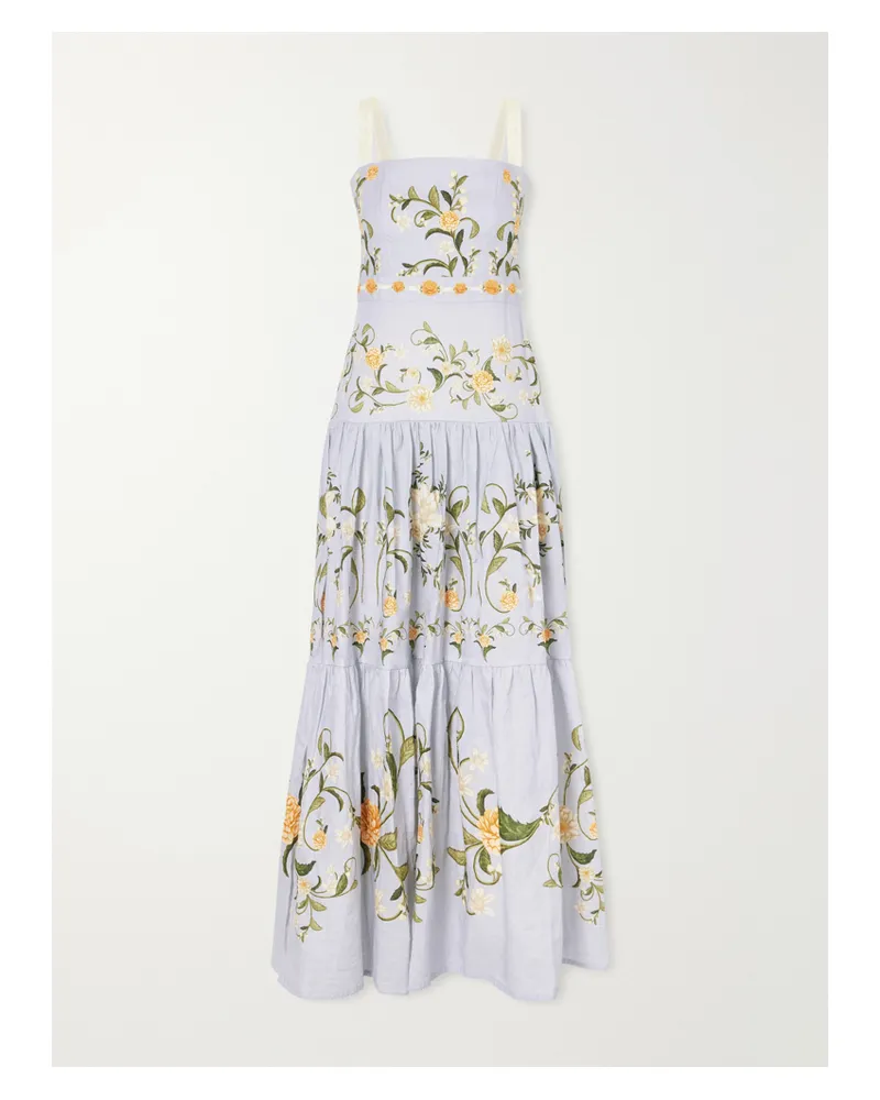 AGUA BENDITA Cinefila Floral-printed Linen Maxi Dress - Blue Blue