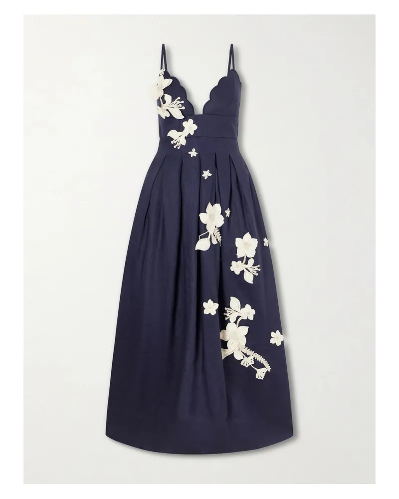 AGUA BENDITA Sula Cauca Linen-floral Maxi Dress - Blue Blue