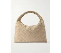 Large Hop Intrecciato Suede Shoulder Bag - Ecru