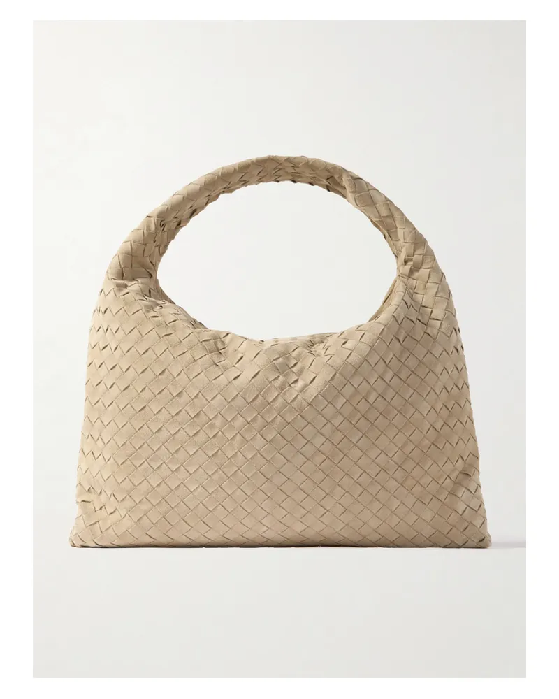 Bottega Veneta Large Hop Intrecciato Suede Shoulder Bag - Ecru Ecru