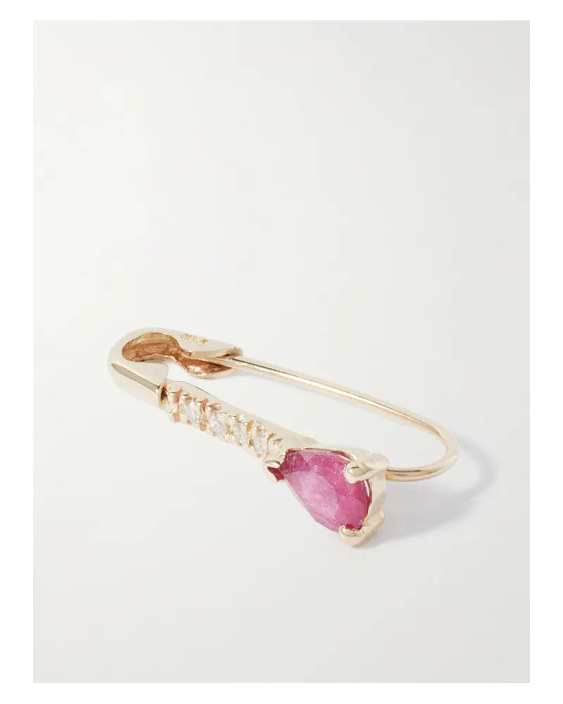 Loren Stewart Mini Gemstone Safety Pin Einzelner Ohrring Aus Gold Mit Rubin Und Diamanten - Rot Rot