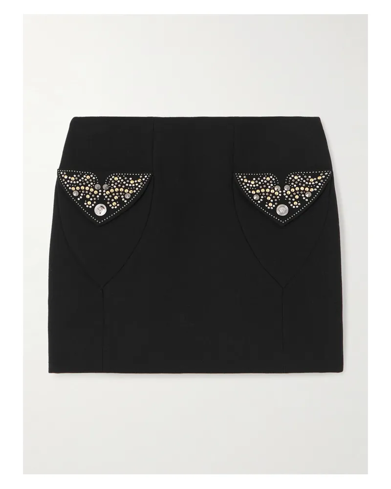 Versace Midirock Aus Woll-crêpe Mit Nieten - Schwarz Schwarz