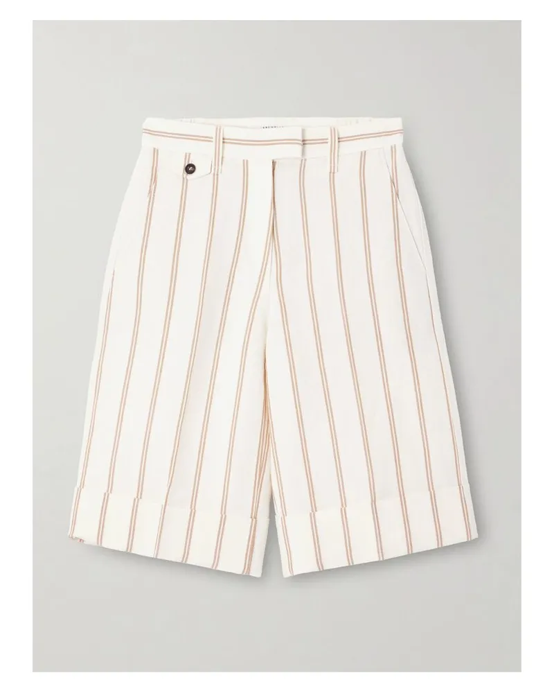 Brunello Cucinelli Shorts Aus Einer Leinen-baumwollmischung Mit Nadelstreifen - Wollweiß Wollweiß