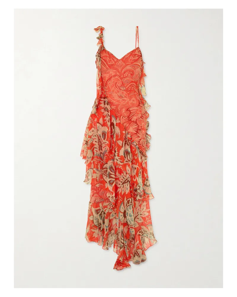 Etro Ruffles Floral-print Silk-chiffon Midi Dress - Red Red