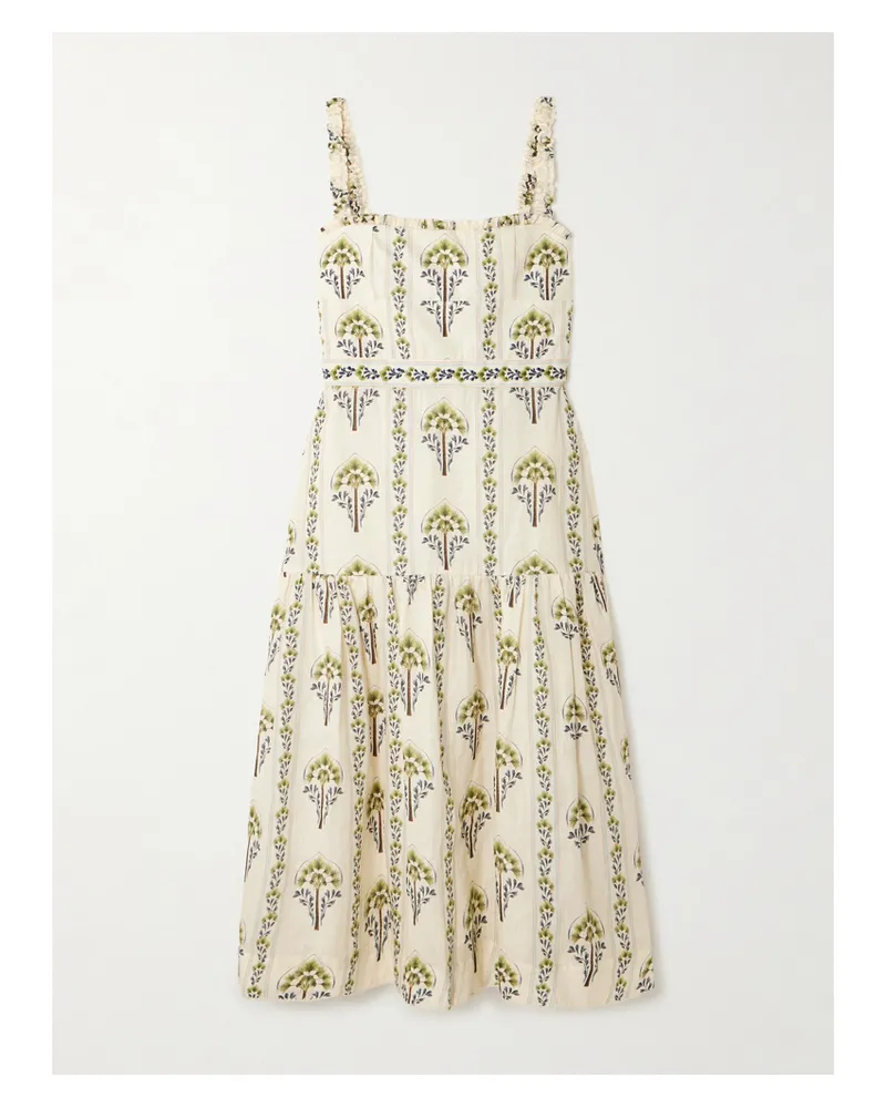 AGUA BENDITA Nispero Midikleid Aus Bedrucktem Leinen Mit Stickereien - Creme Creme