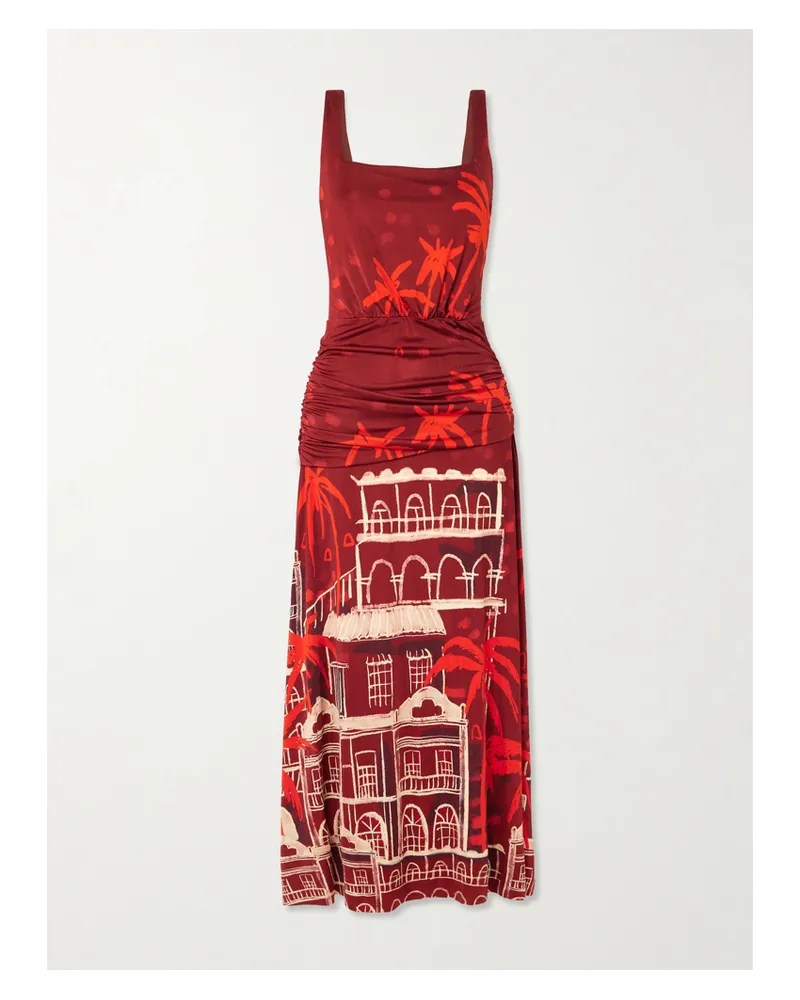 Johanna Ortiz Plant Of Joy Maxikleid Aus Bedrucktem Glänzendem Jersey Mit Raffung - Rot Rot