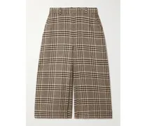 Prince Of Wales Silk And Cashmere-blend Tweed Wide-leg Shorts - Brown