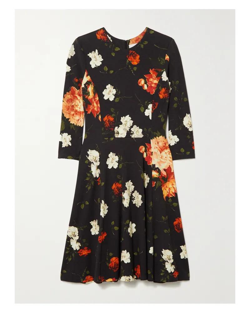 Erdem Dione Minikleid Aus Stretch-ponte Mit Blumenprint - Schwarz Schwarz