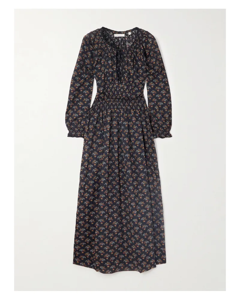 DÔEN Delfina Midikleid Aus Biobaumwoll-voile Mit Blumenprint Und Raffungen - Mehrfarbig Mehrfarbig