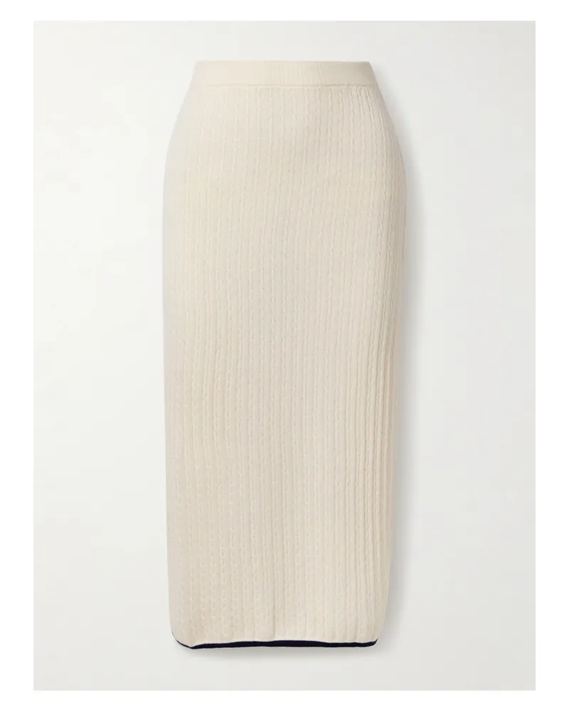 Frame Denim Midirock Aus Einer Kaschmir-seidenmischung In Zopfstrick - Creme Creme