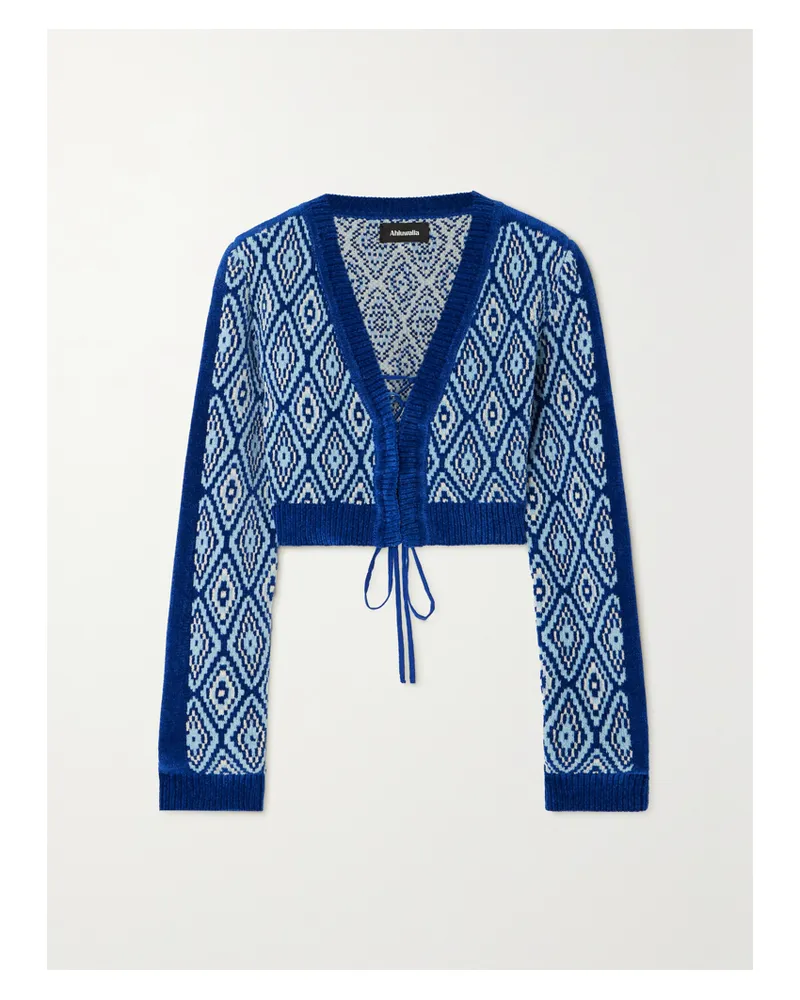 AHLUWALIA Vixen Verkürzter Cardigan Aus Jacquard-strick - Blau Blau