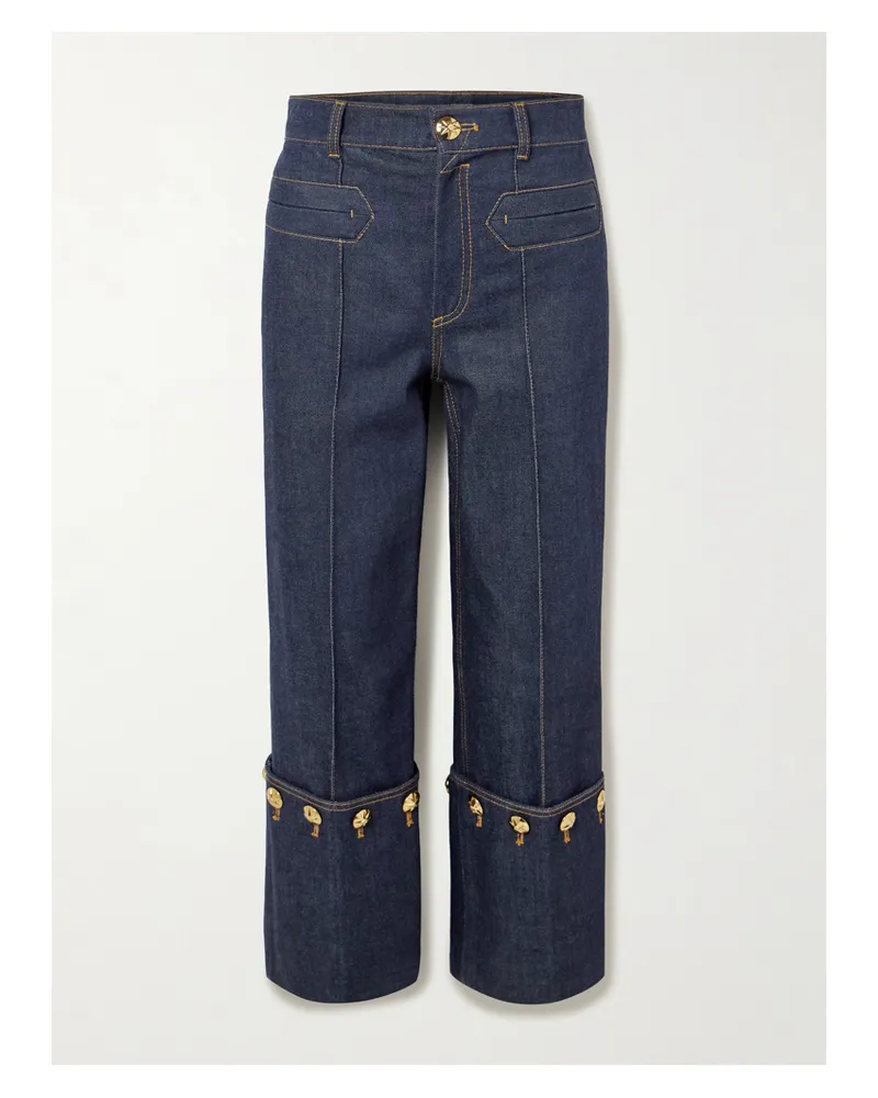 Zimmermann Rebellion Embellished Cropped Mid-rise Straight-leg Jeans - Blue Blue