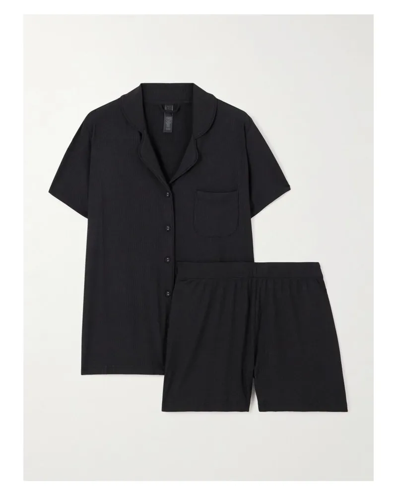 SKIMS Soft Lounge Short Sleep Set – Onyx – Pyjama Aus Stretch-modal-jersey - Schwarz Schwarz