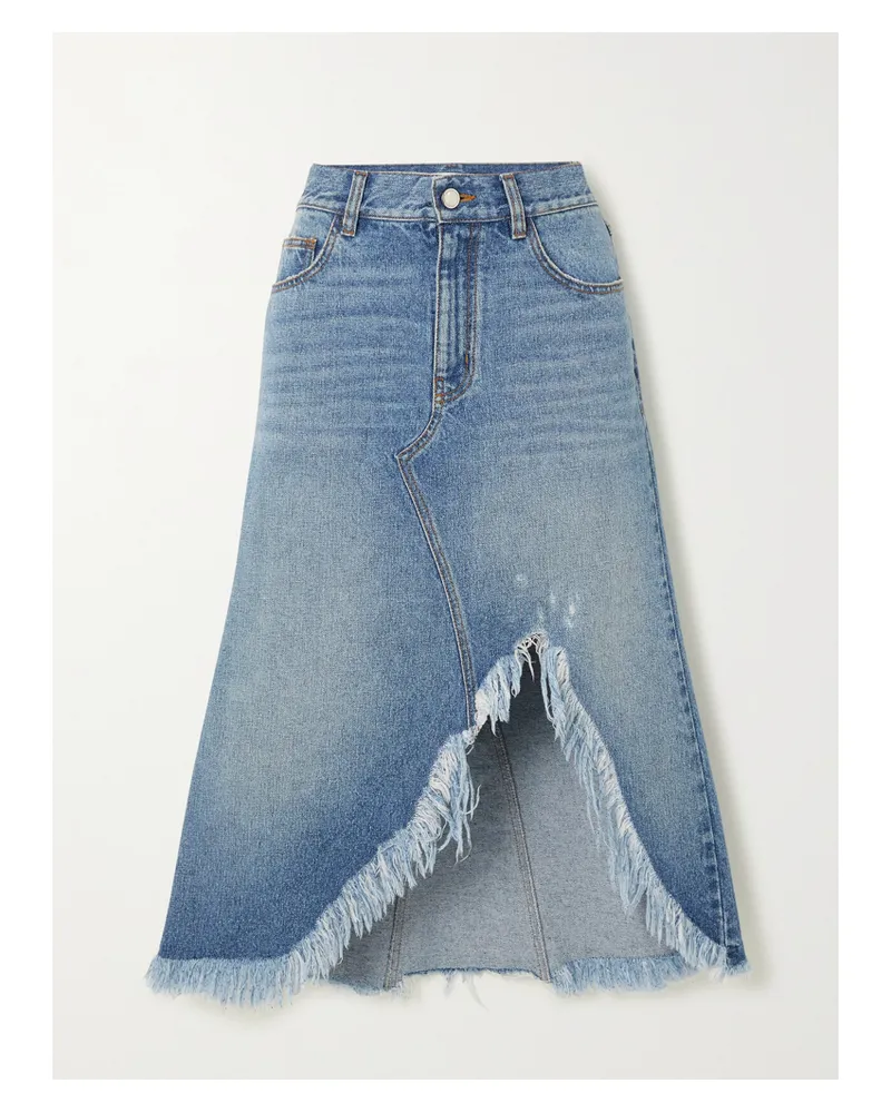 Chloé Asymmetrischer Midi-jeansrock Mit Fransen - Blau Blau
