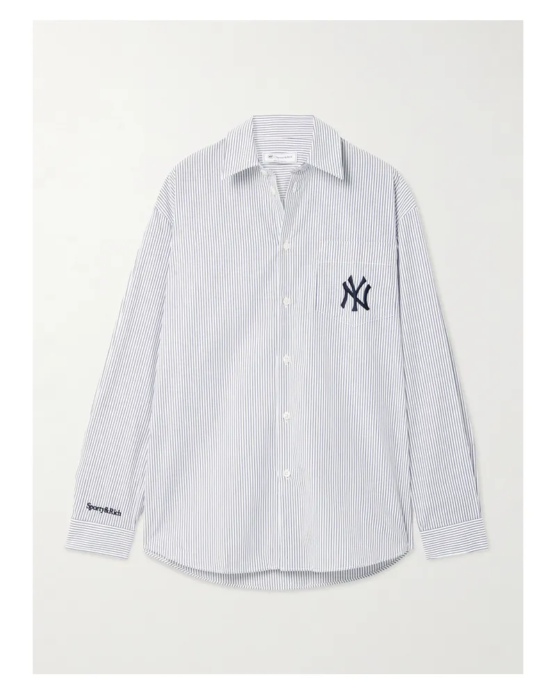 SPORTY & RICH New York Yankees Serif Hemd Aus Baumwollpopeline Mit Streifen Und Stickerei - Blau Blau