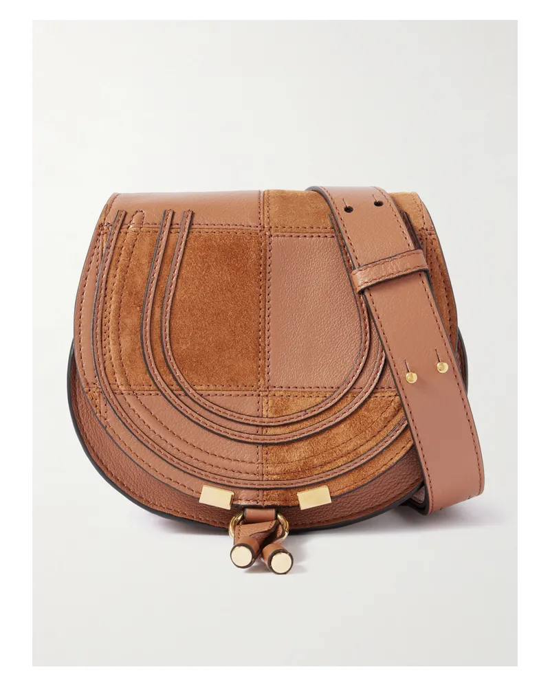 Chloé Marcie Patchwork Leather And Suede Shoulder Bag - Brown Brown